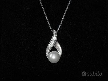 Collana GLAMIRA Argento 925, Diamanti e Perla
