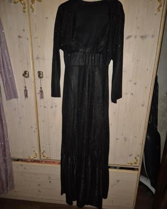 vestito lungo nero brillantinato 