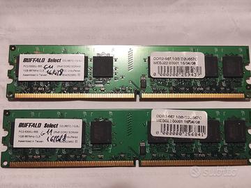 Coppia RAM 2GB (2x1GB) DDR2 667MHz PC2-5300 Buffal