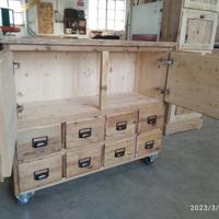 como in legno vecchio 4 ruote ghisa cassetti ante