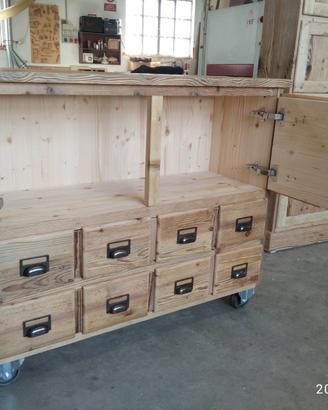 como in legno vecchio 4 ruote ghisa cassetti ante