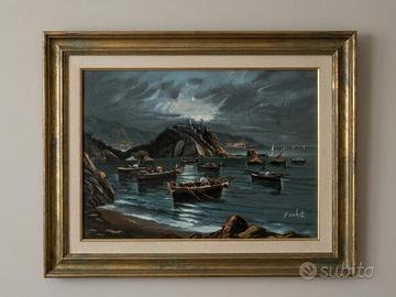 Dipinto olio su tela F.Galanti-Marina Notturna