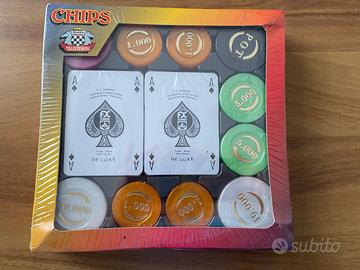 Set carte da gioco + fiches in Lire. Italocremona