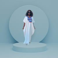 Kaftan Elegante – Bianco e Rosa | Taglia Unica
