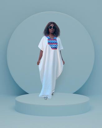 Kaftan Elegante – Bianco e Rosa | Taglia Unica

