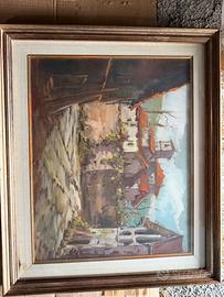 Dipinto olio su tela con paesaggio