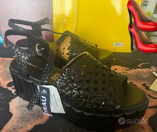 Frau zeppe nuove n. 38 pelle nera intrecciata