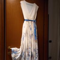 Abito Elegante da Cerimonia Floreale Blu e Bianco