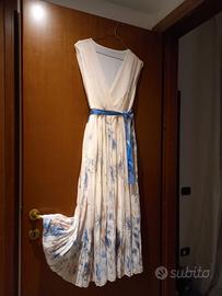 Abito Elegante da Cerimonia Floreale Blu e Bianco