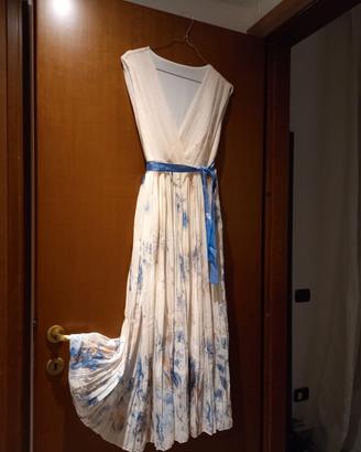 Abito Elegante da Cerimonia Floreale Blu e Bianco