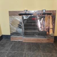 Coppia di specchi vetro e legno con faretti 