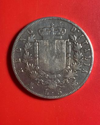 Moneta 5 Lire 1870 M Vittorio Emanuele II Argento