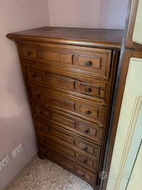 Settimino e Coppia Comodini Legno Noce Anni 70 -