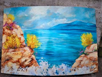 Dipinto olio "Capri e le ginestre "misura 80 x 120