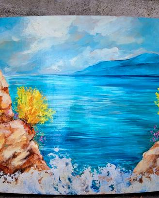 Dipinto olio "Capri e le ginestre "misura 80 x 120