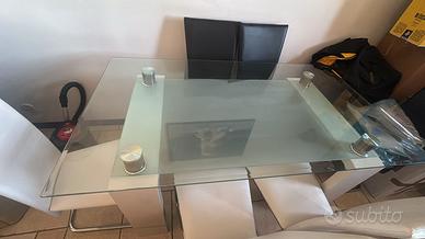 Tavolo moderno doppio vetro + Set 6 sedie ecopelle