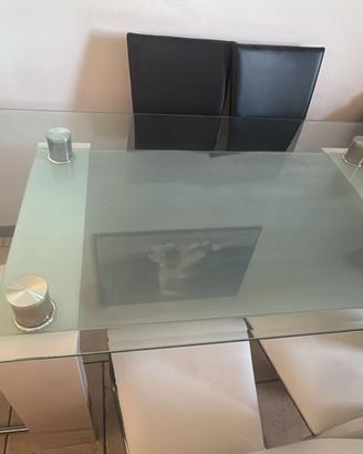 Tavolo moderno doppio vetro + Set 6 sedie ecopelle