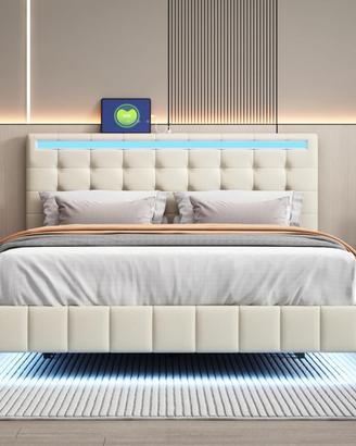 Letto Matrimoniale moderno con LED e 2 USB