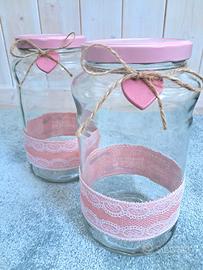 Barattoli vetro rosa shabby chic country chic 