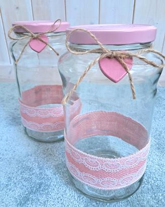 Barattoli vetro rosa shabby chic country chic 