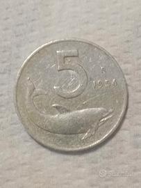 moneta 5 lire 1954 delfino