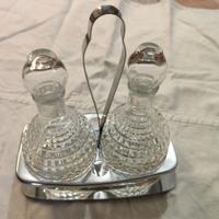 set vintage ampolle olio/aceto in vetro  e metallo