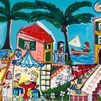 Quadro moderno olio su tela Casa al mare 100x120