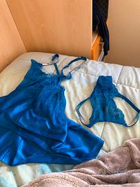 Completo victoria secret lingerie  raso blu