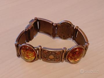 bracciale ottonato con pietre ambra