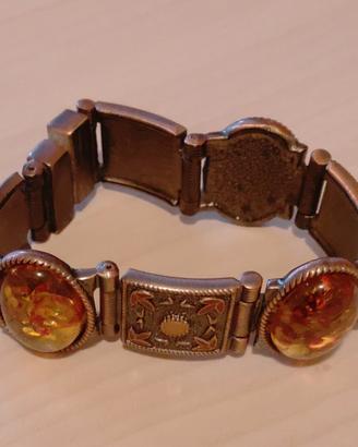bracciale ottonato con pietre ambra