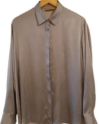 Camicia da donna in seta rigata grigio. Falconeri