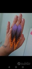 Orecchini di perline color lavanda e arancio