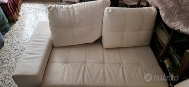 Divano 2 pezzi con 6 posti in vera pelle bianco