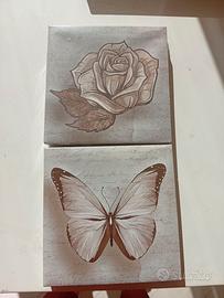 dipinti rosa e farfalla vintage