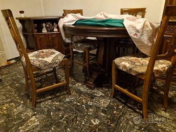 tavolo rotondo + 4 sedie in noce