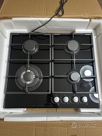 Piano cottura a gas in vetro nero 4 fuochi nuovo