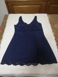 Sottoveste Vintage Anni 80 Blu Navy Pizzo Taglia 2