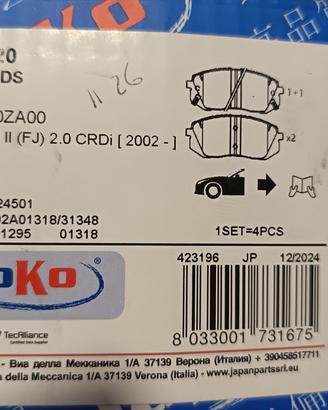 Pastiglie freno anteriori per Kia e Hyundai