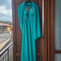 vestito matrimonio con stola verde acqua
