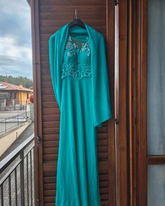 vestito matrimonio con stola verde acqua