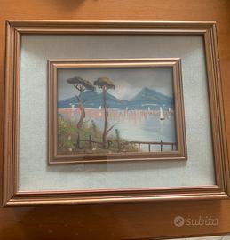 Dipinto a olio raffigurante un paesaggio marino