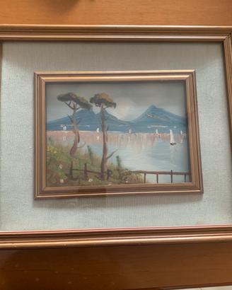 Dipinto a olio raffigurante un paesaggio marino