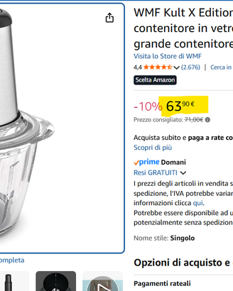 Tritatutto elettrico con bicchiere in vetro , 320W