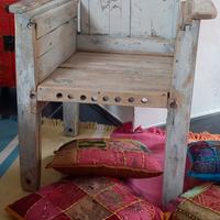 Poltroncina artigianale legno Shabby Chic Country