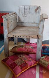 Poltroncina artigianale legno Shabby Chic Country