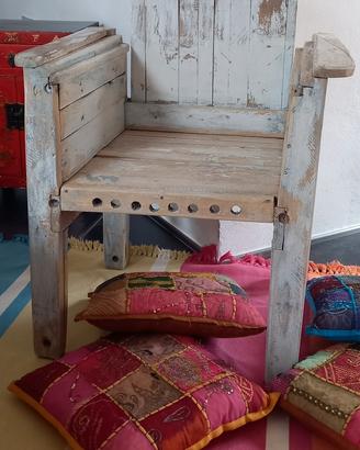 Poltroncina artigianale legno Shabby Chic Country
