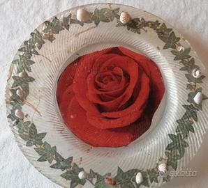Piatto Decorativo con Rosa Rossa in vetro 