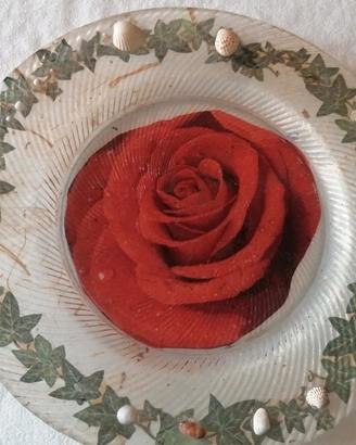 Piatto Decorativo con Rosa Rossa in vetro 