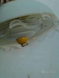 Lampadario CERAMICA E VETRO ONDULATO_ anni 70