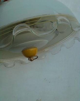 Lampadario CERAMICA E VETRO ONDULATO_ anni 70